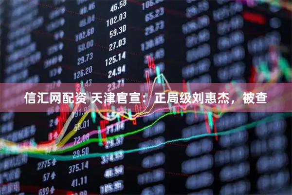信汇网配资 天津官宣：正局级刘惠杰，被查