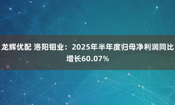 龙辉优配 洛阳钼业：2025年半年度归母净利润同比增长60.07%